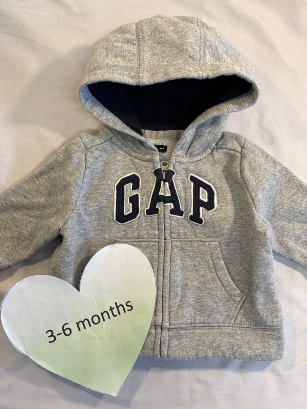 GAP - Full zip Sherpa line hoodie jacket. Size 3-6 months